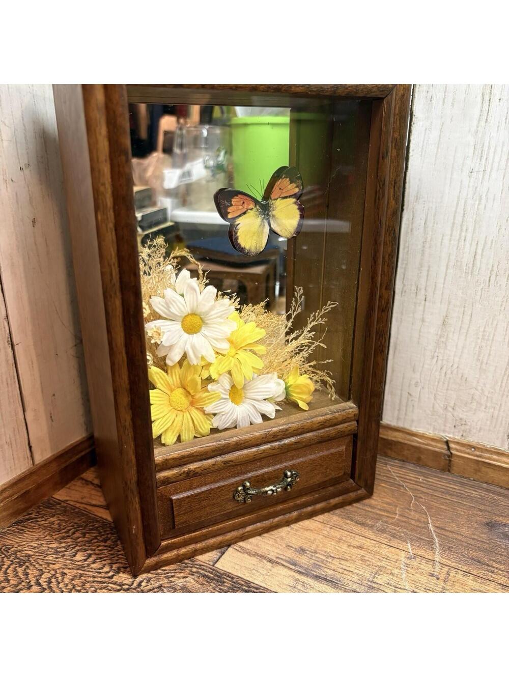 Vintage 1977 George Good Butterfly Music Shadow Box Wooden w/Drawer Mirrored
